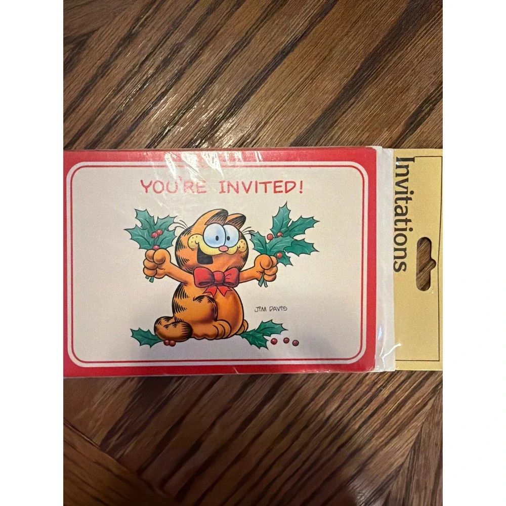 Vintage Garfield Christmas Party Invitations Gibson Jim Davis 8 Pack New Sealed